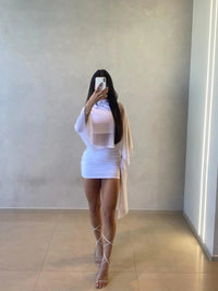 Conjunto Feminino Top e Saia com Tule Manga Longa