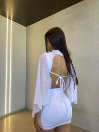 Conjunto Feminino Top e Saia com Tule Manga Longa